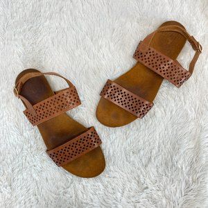 Mila Paoli Brown Laser Cut Leather Strappy Italian Sandals Approx 9.5